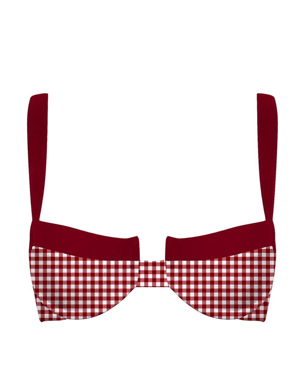 Checkered Bikini Top in Dark Red